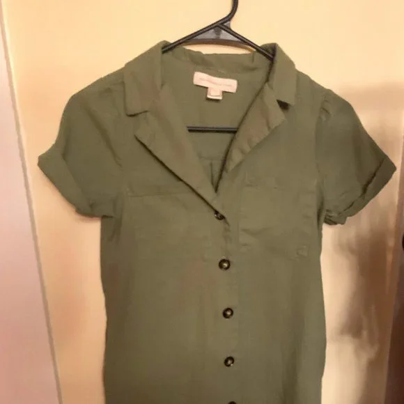 Monteau | Dresses | Army Green Button Down Tunicdress | Poshmark